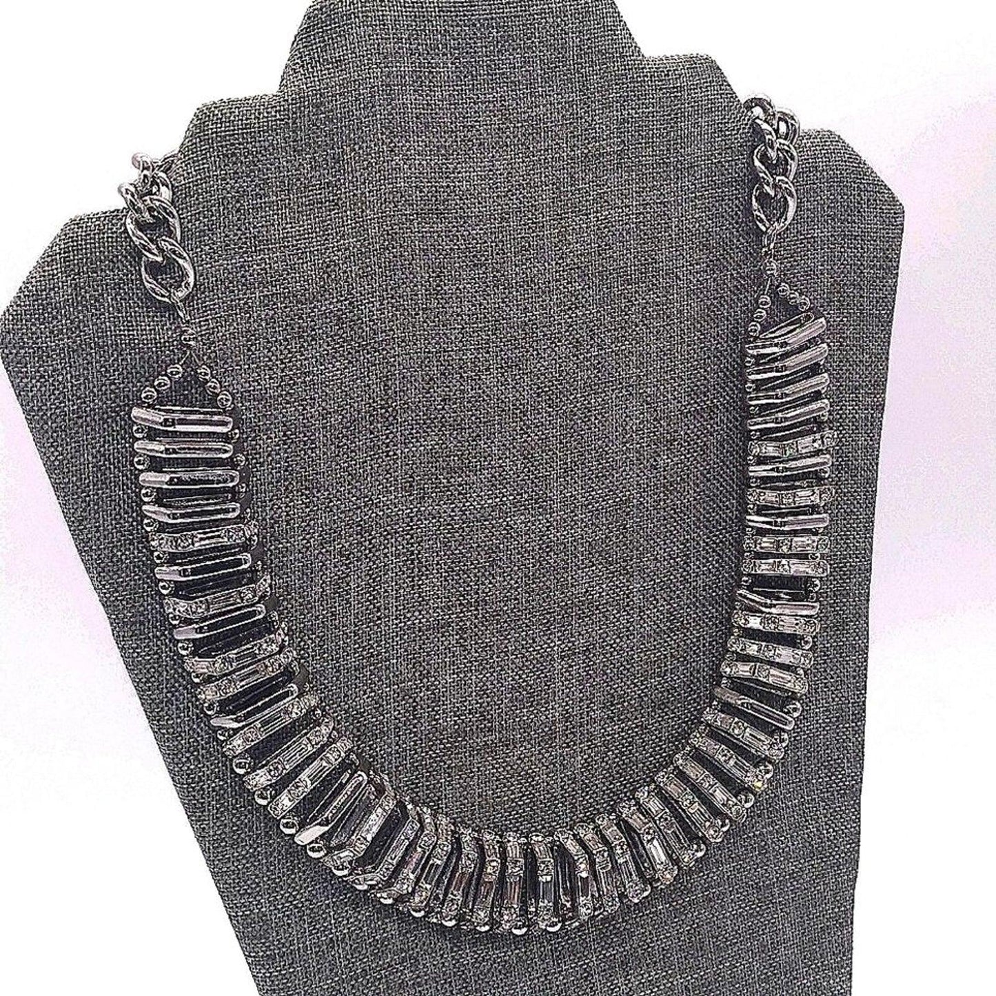 $70 CHICO'S Kimmi Short Bib Pave Crystal Silver Necklace NWT