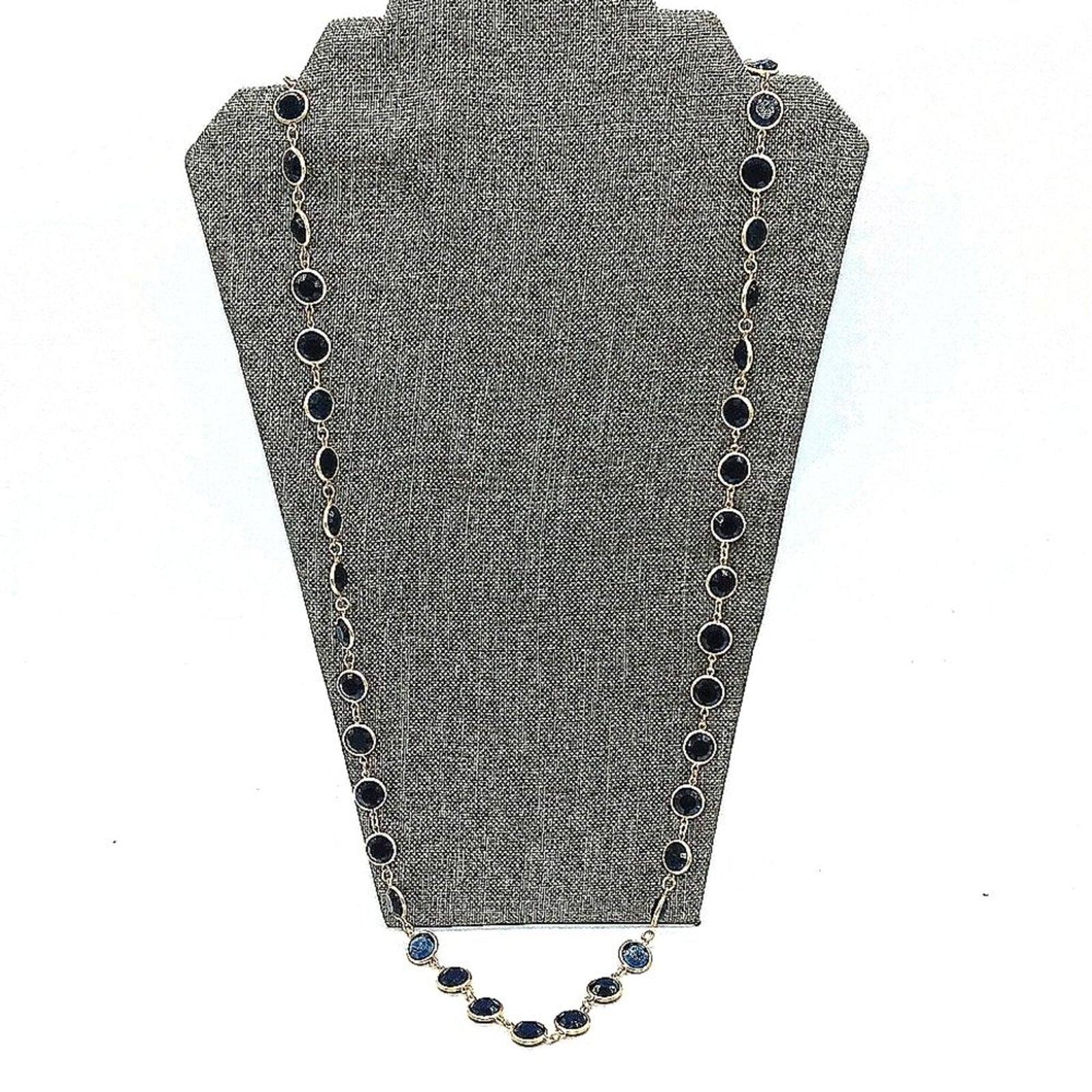 $50 CHICO'S Single Strand Blue Simulated Sapphire Necklace-Matte Gold