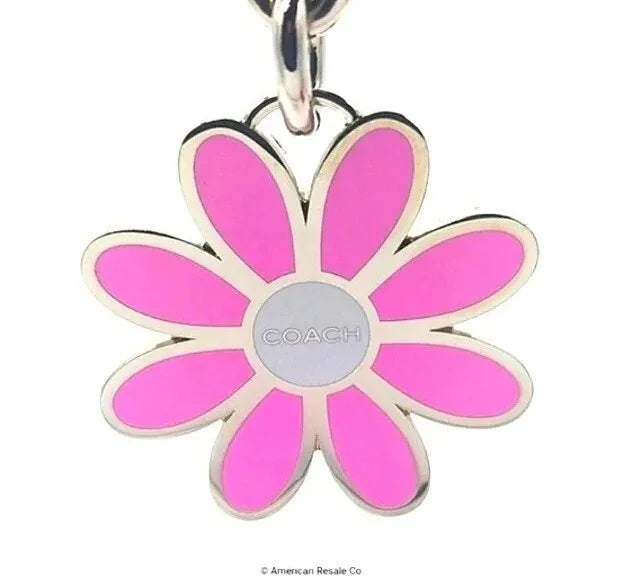 COACH Keychain Vintage PINK Enamel Daisy Keychain  Fob Purse Charm-Rare