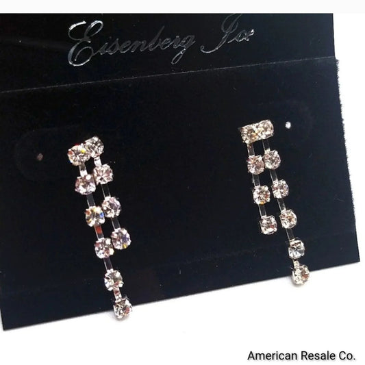 Vintage Eisenberg Ice 1" Pave Cubic Zirconia Drop Dangle Silver Earrings