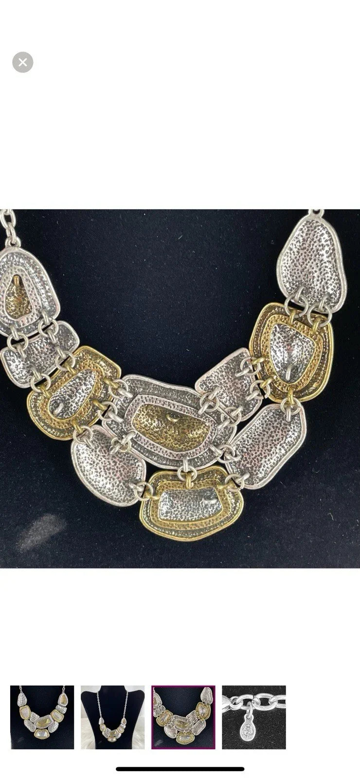 NEW Premier Designs Vintage Hammered Necklace In Gold And Silvertone-Signed