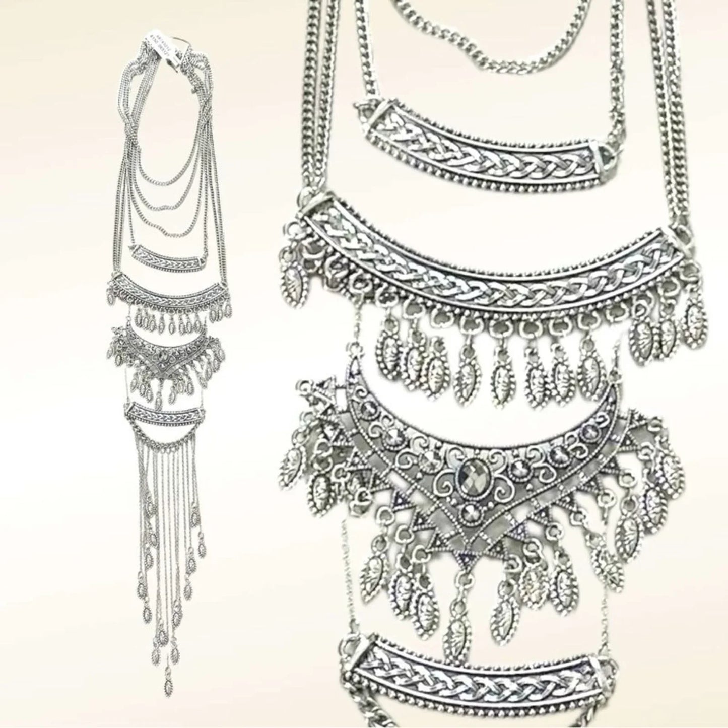 FREE PEOPLE Rapture Boho Layered Statement Necklace In Silver $87
