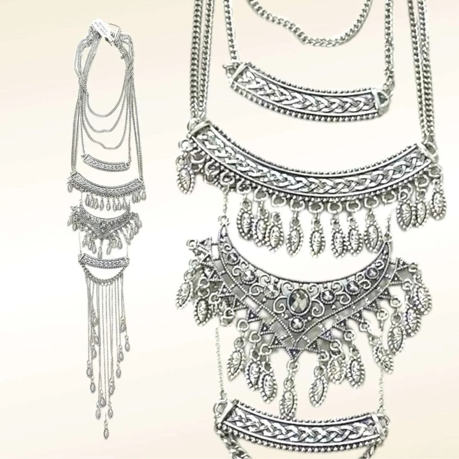 FREE PEOPLE Rapture Boho Layered Statement Necklace In Silver $87