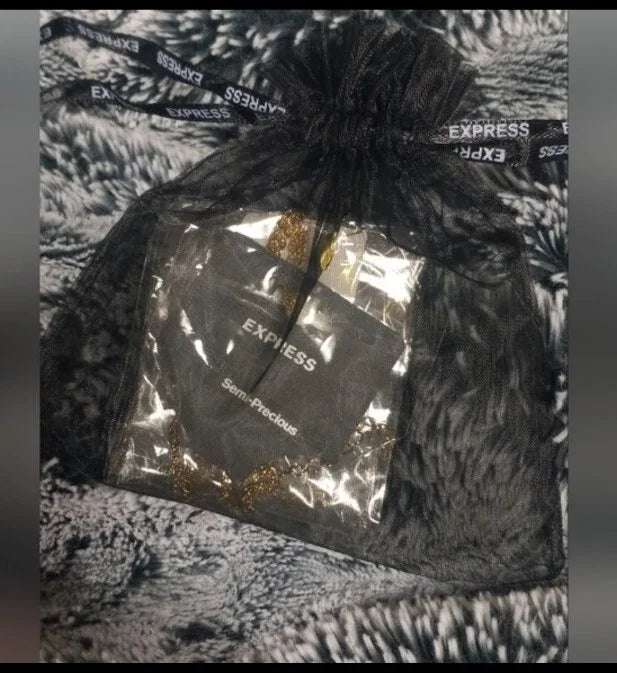 Express semi-precious gold crystal necklace with tags with Express gift bag