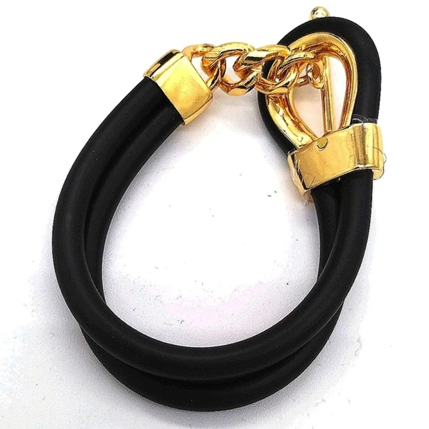 Alexander McQueen Double Layered Black Gold Rubber Corded Bracelet Necklace Set