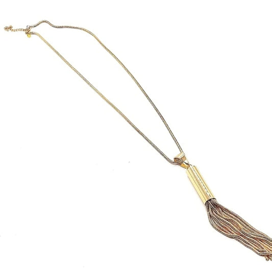 CHICO'S 36" Gold Tassel Pendant Statement or Choker Necklace on snake chain.