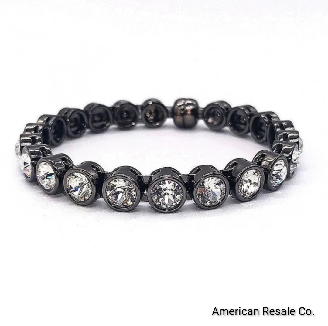 $89 SILPADA K&R Black Swarovski Crystal Glamour Bangle Bracelet KRB0098-Retired