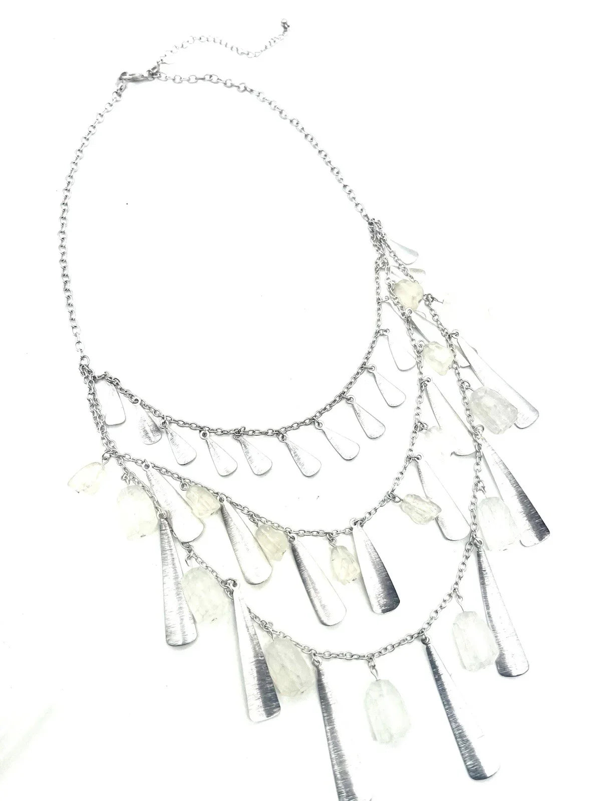 Rare Premier Designs Genuine Sea Glass Silver Statement Necklace-NEW-Vintage