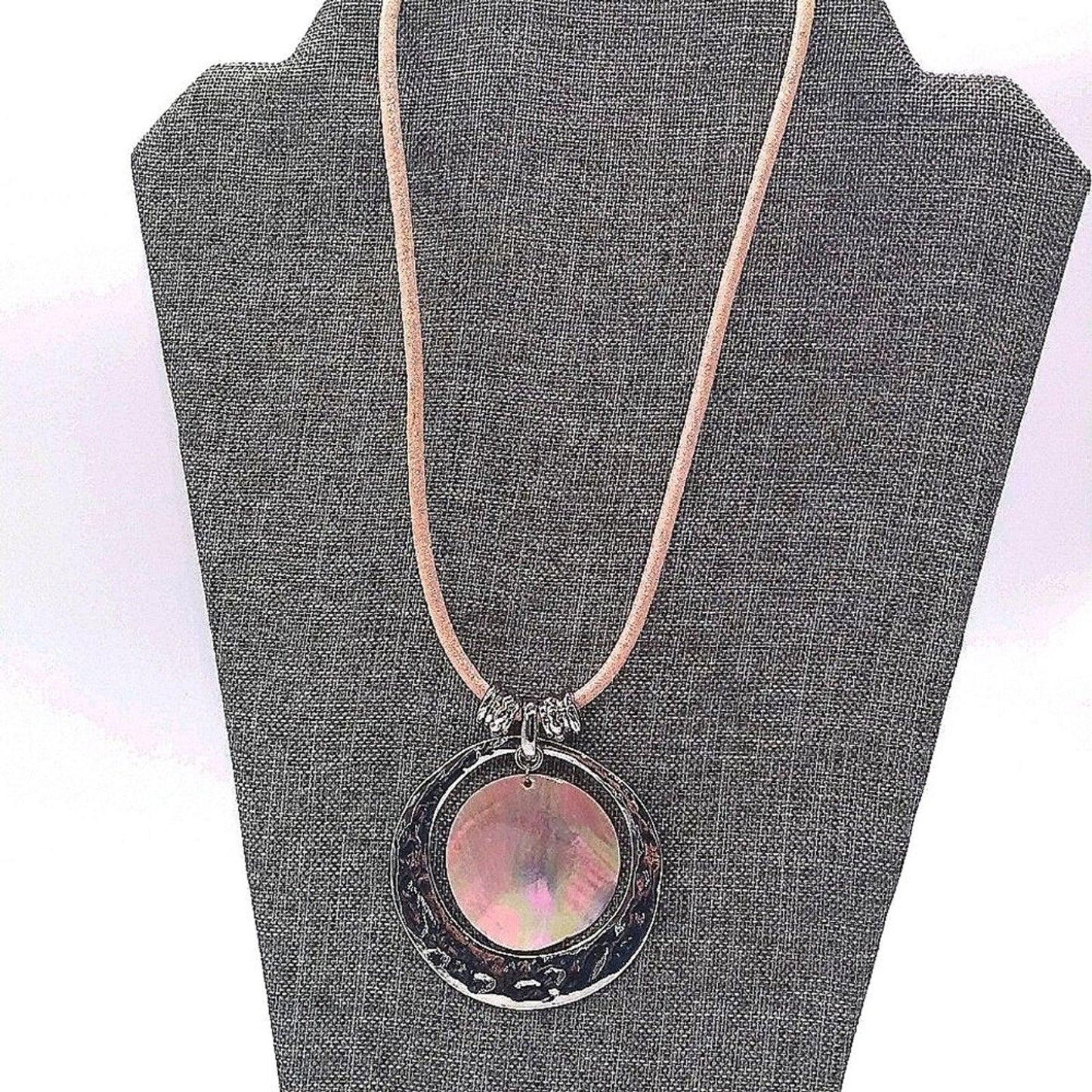 NEW CHICO'S Statement Shell Pendant Hammered Silver Cord Necklace NWT