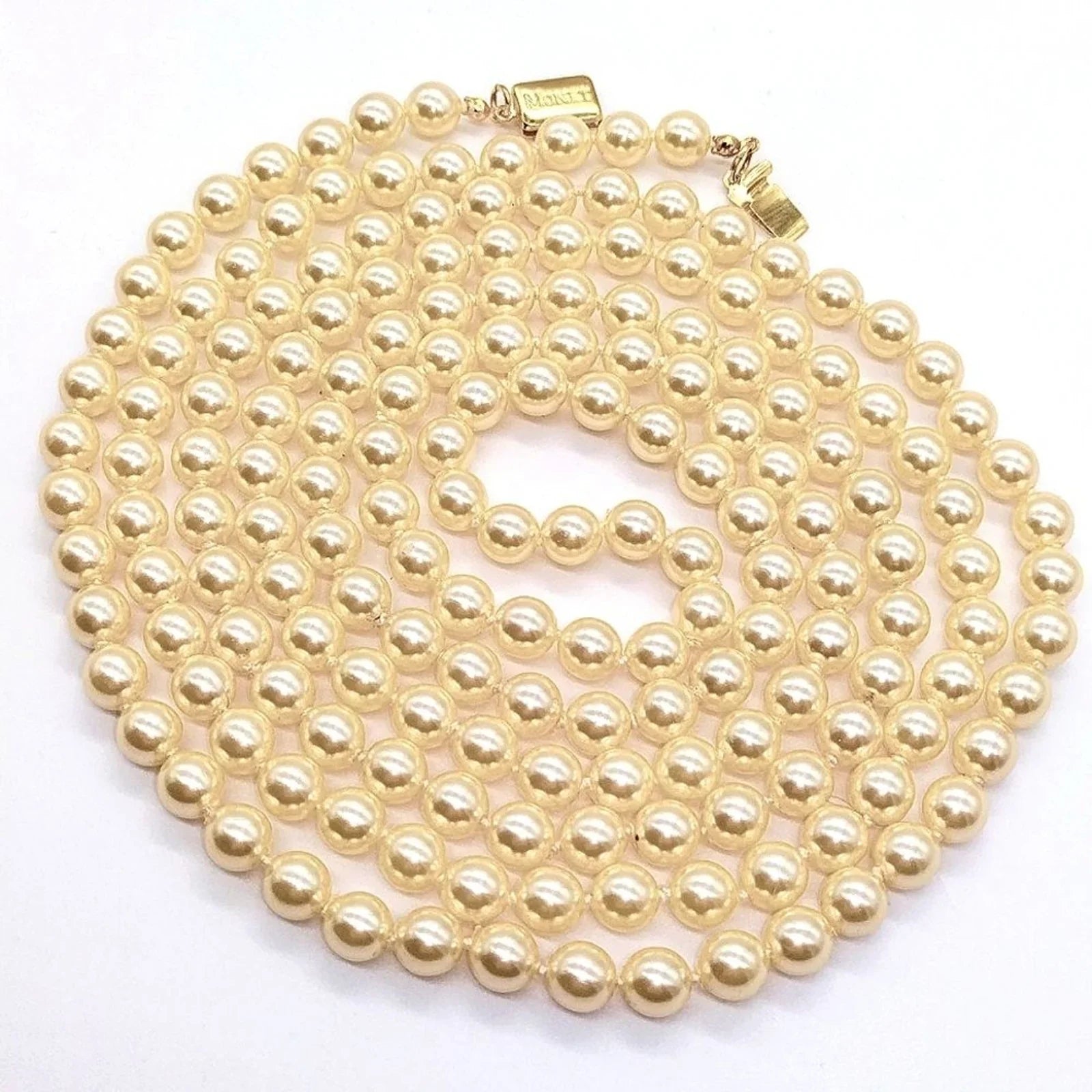 1970s 60" MONET Vintage Oyster Cream Knotted Glass Pearl Necklace-Rare-Unworn!