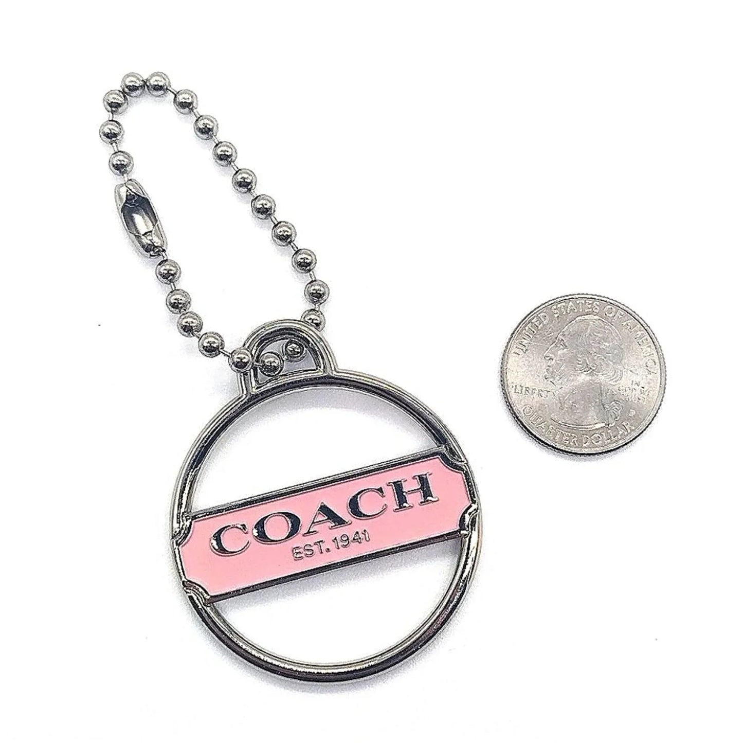 Rare COACH Keychain Fob Pink Enamel Medallion Purse Charm Tag Retired