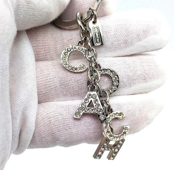 Rare COACH Crystal Pave Silver Multi Charm Keychain Key Ring FOB Accessory 