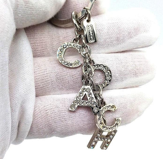 Rare COACH Crystal Pave Silver Multi Charm Keychain Key Ring FOB Accessory 