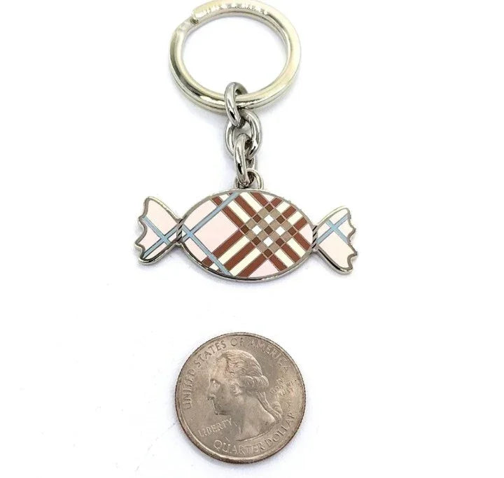 $129 Vintage BURBERRY Nova Check Candy Keychain Fob Purse Charm-Authentic