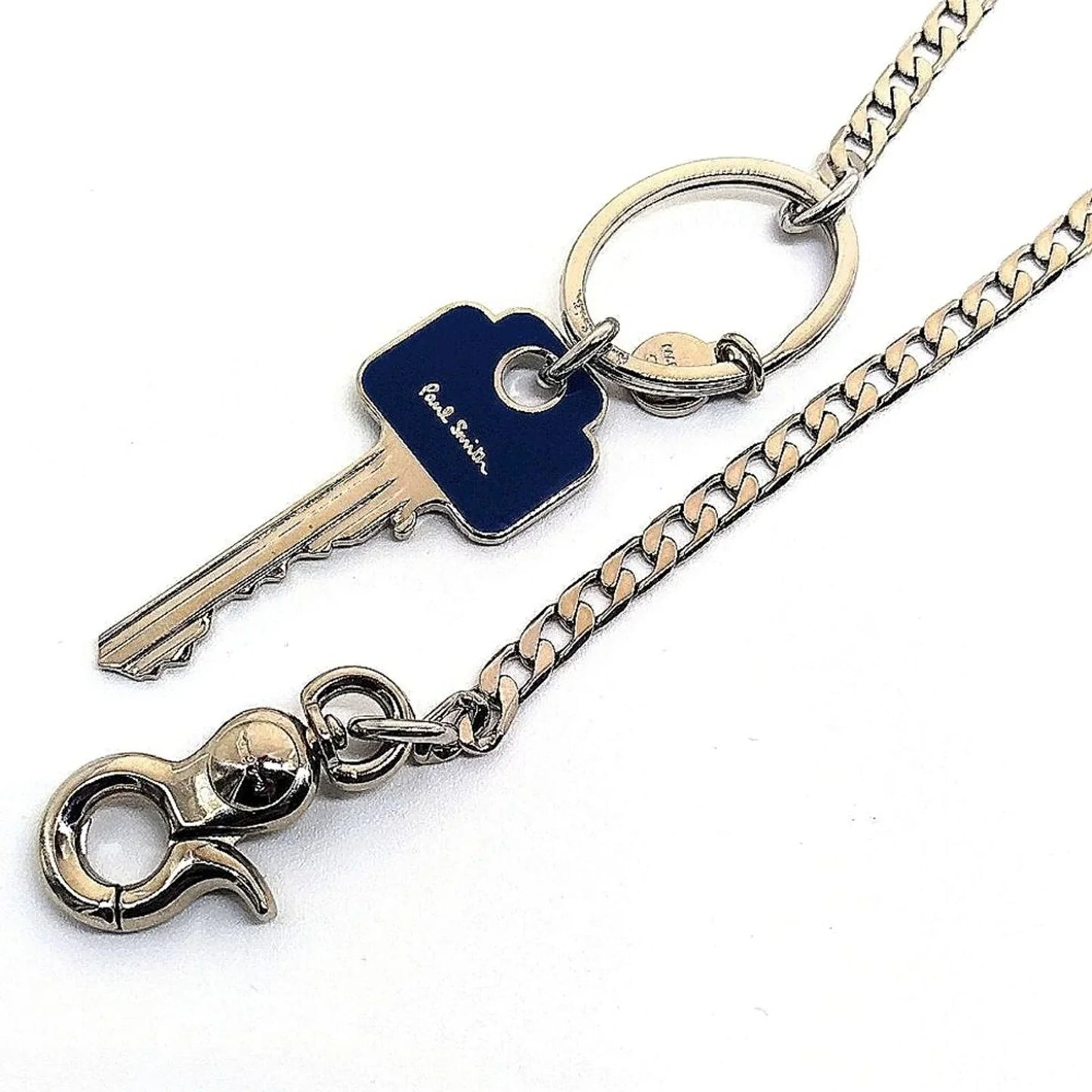 Vintage Paul Smith Blue Key Keychain 16" Necklace in Silver rare