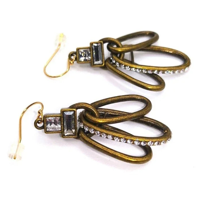 SILPADA KR Modern Maven Brass 2" Drop Dangle Earrings with Swarovski Crystals