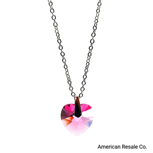 Swarovski Jewelry Pink Heart Crystal Pendant Necklace in Silver