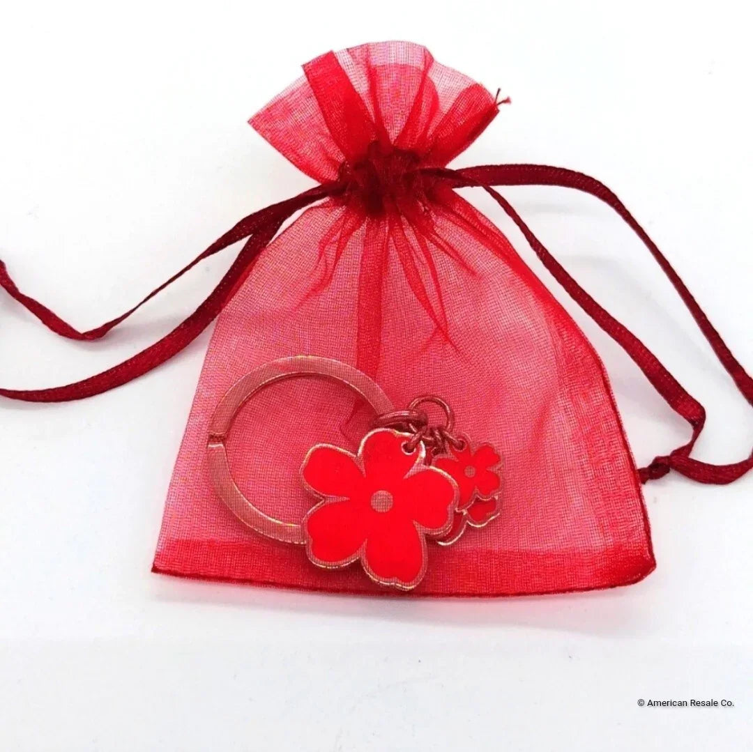 Burberry Prorsum Red Flower Bloom Key Fob Purse Charm Handbag tag