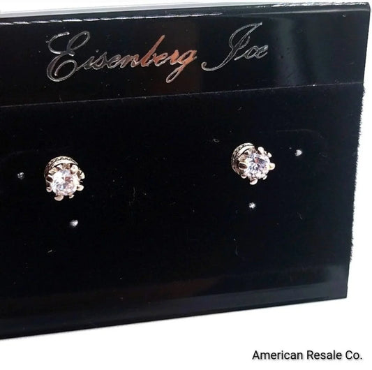 Vintage Eisenberg Ice 4MM Pave Cubic Zirconia Crystal Stud Earrings in Silver