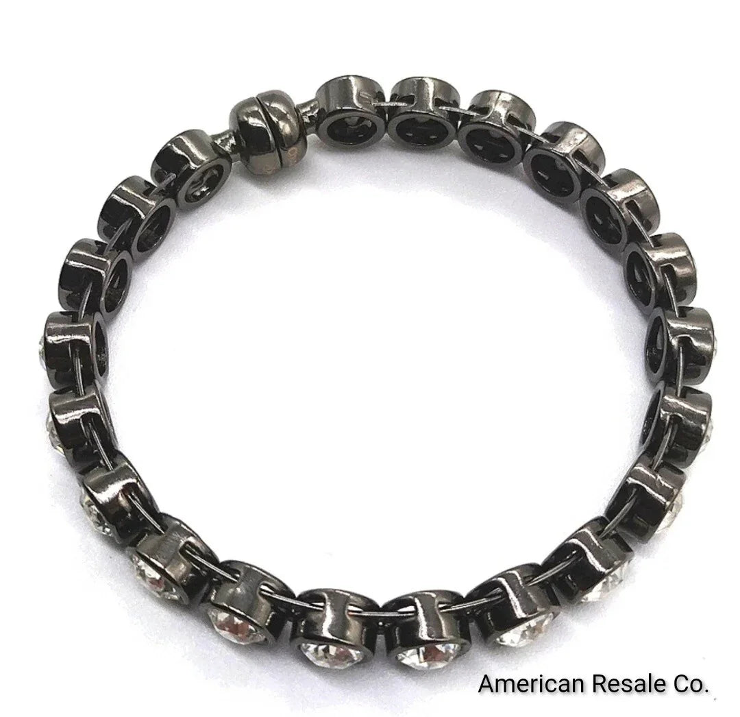 $89 SILPADA K&R Black Swarovski Crystal Glamour Bangle Bracelet KRB0098-Retired