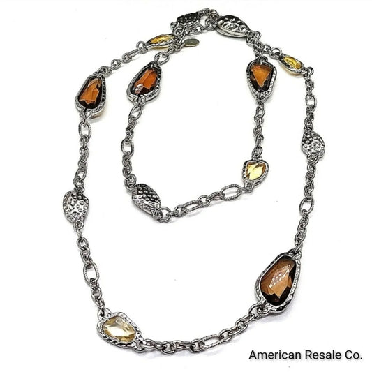 CHICO'S Topaz Citrine Gemstone Statement Layered Convertible Necklace in Silver