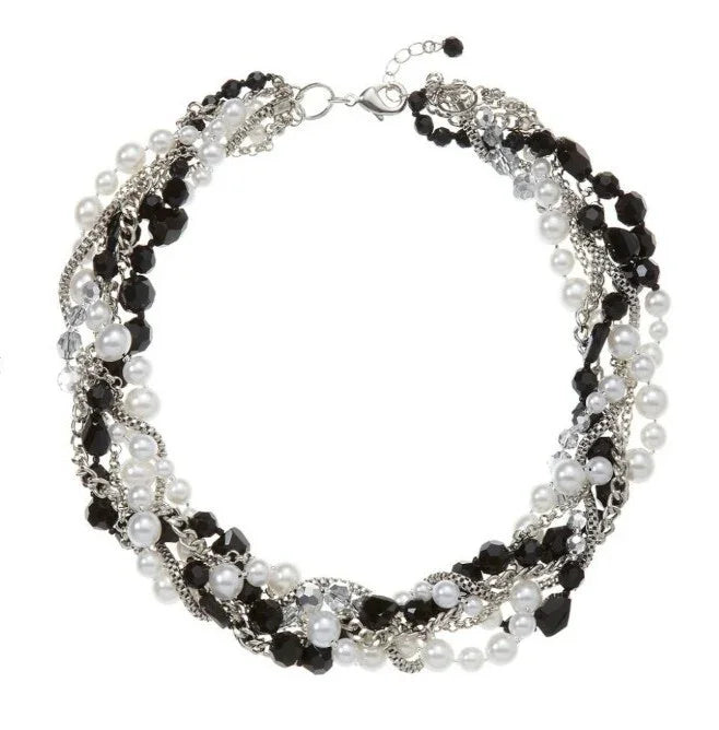 White House Black Market Black/White Faux Pearl Torsade Necklace 570103383