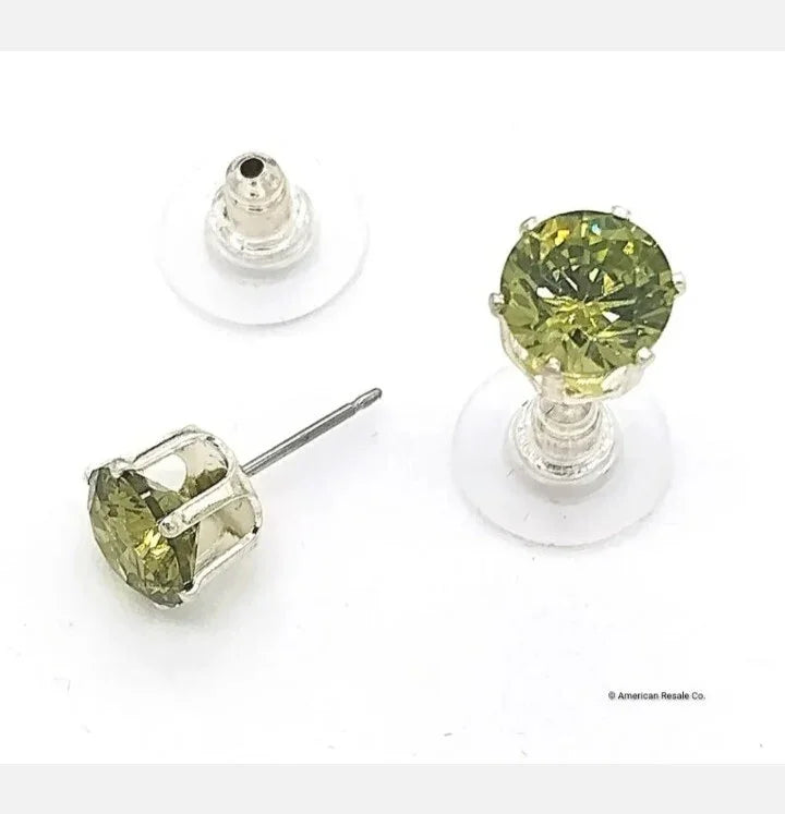 Made with Swarovski® Crystal 8MM Stud Earrings in Brilliant Peridot Green