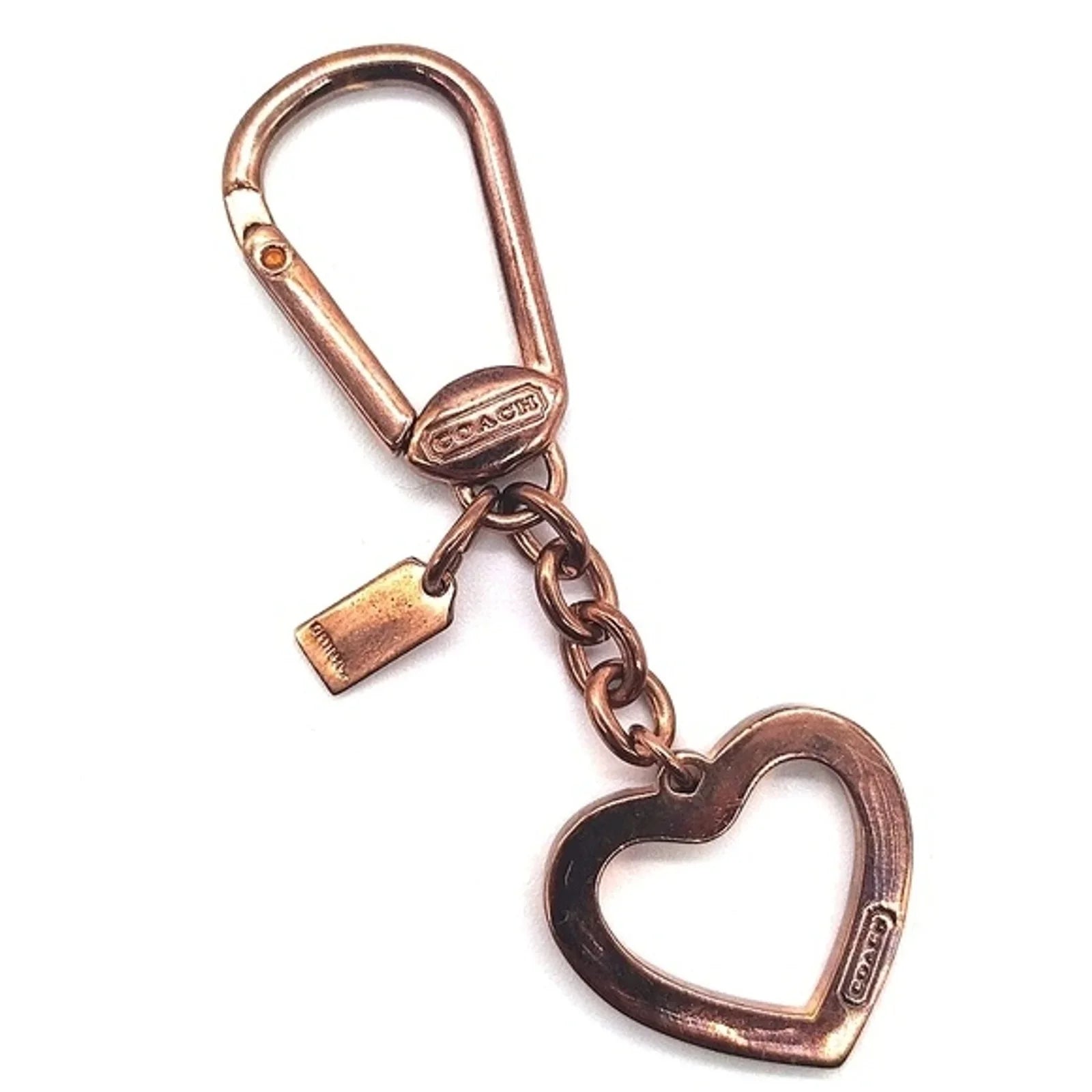 Vintage Rare Pre-Owned COACH Copper Heart Trigger Snap Keychain Fob Purse Charm