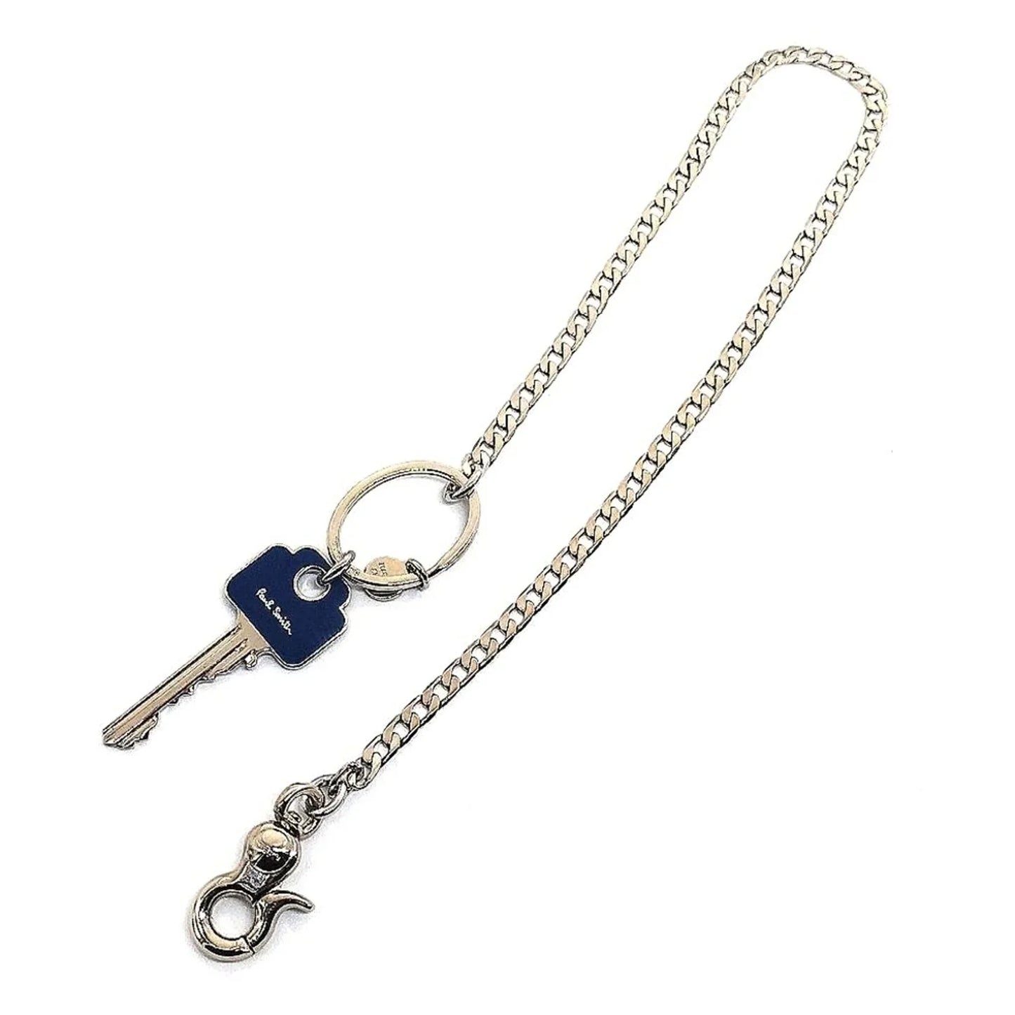 Vintage Paul Smith Blue Key Keychain 16" Necklace in Silver rare