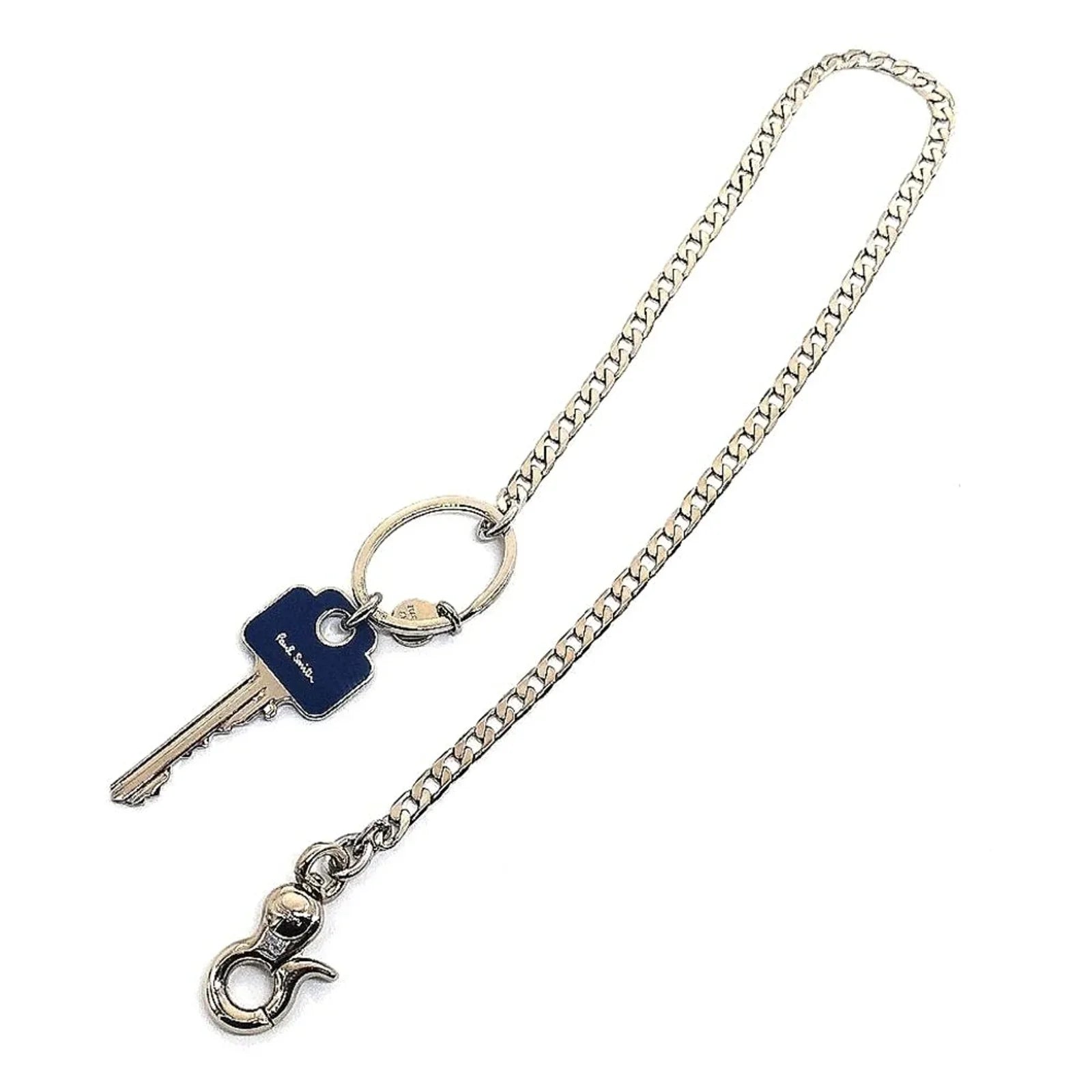 Vintage Paul Smith Blue Key Keychain 16" Necklace in Silver rare