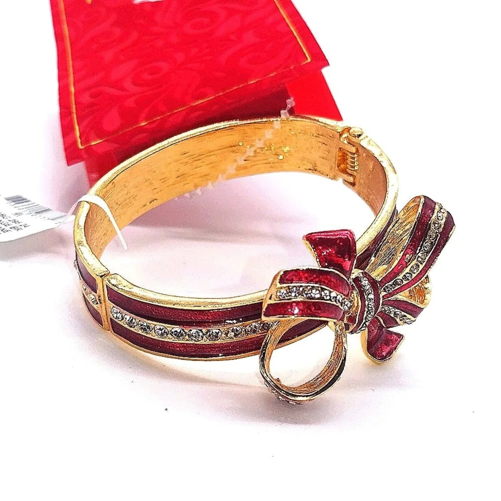 50% off! MACY'S Holiday Lane Pave Red Gold Bow Cubic Zirconia CZ Bangle Bracelet