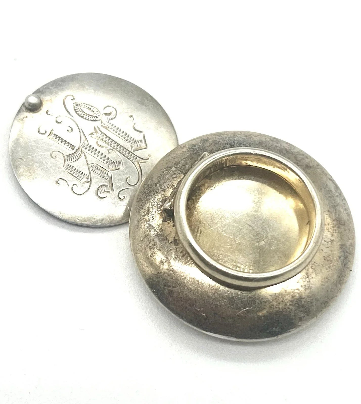 Antique IHS GOLD Sterling Silver Oil Stock, Oilstock w/Ring PYX SF chalice co.