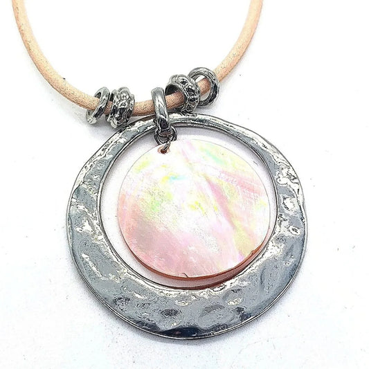 NEW CHICO'S Statement Shell Pendant Hammered Silver Cord Necklace NWT