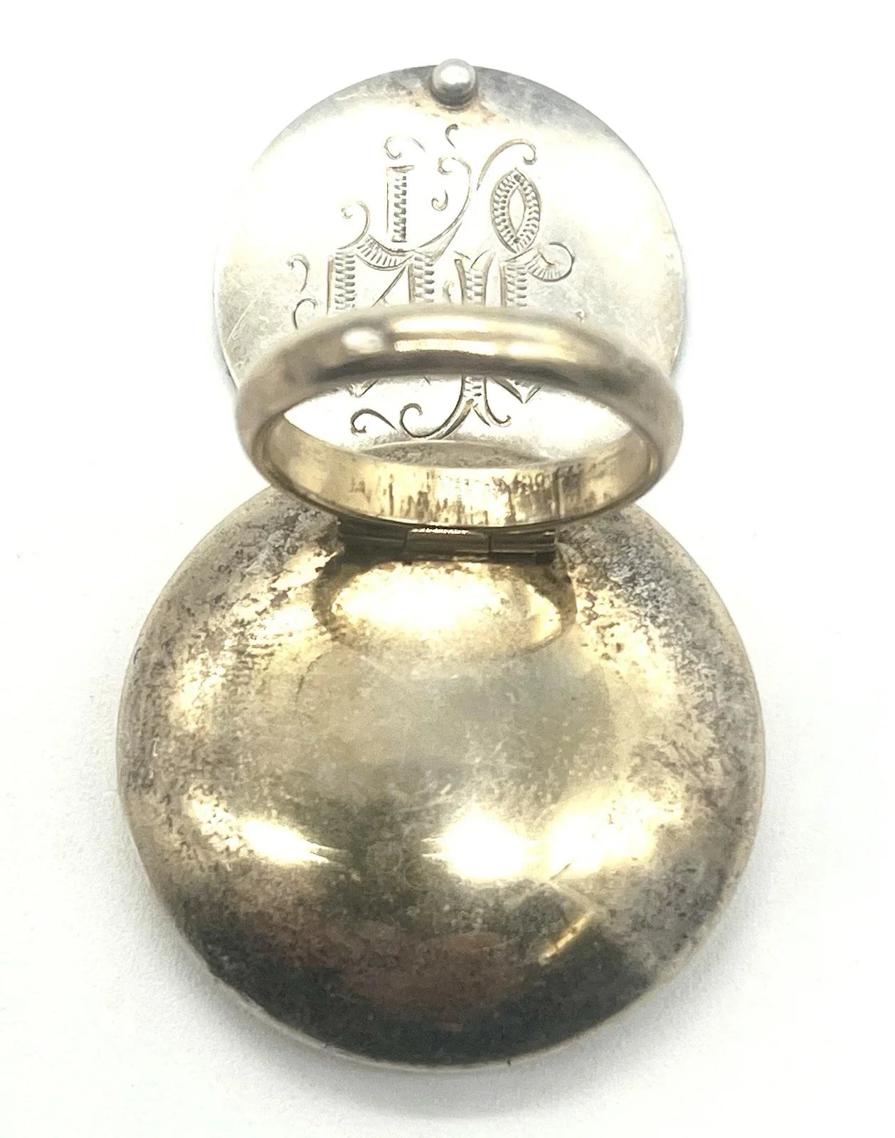 Antique IHS GOLD Sterling Silver Oil Stock, Oilstock w/Ring PYX SF chalice co.