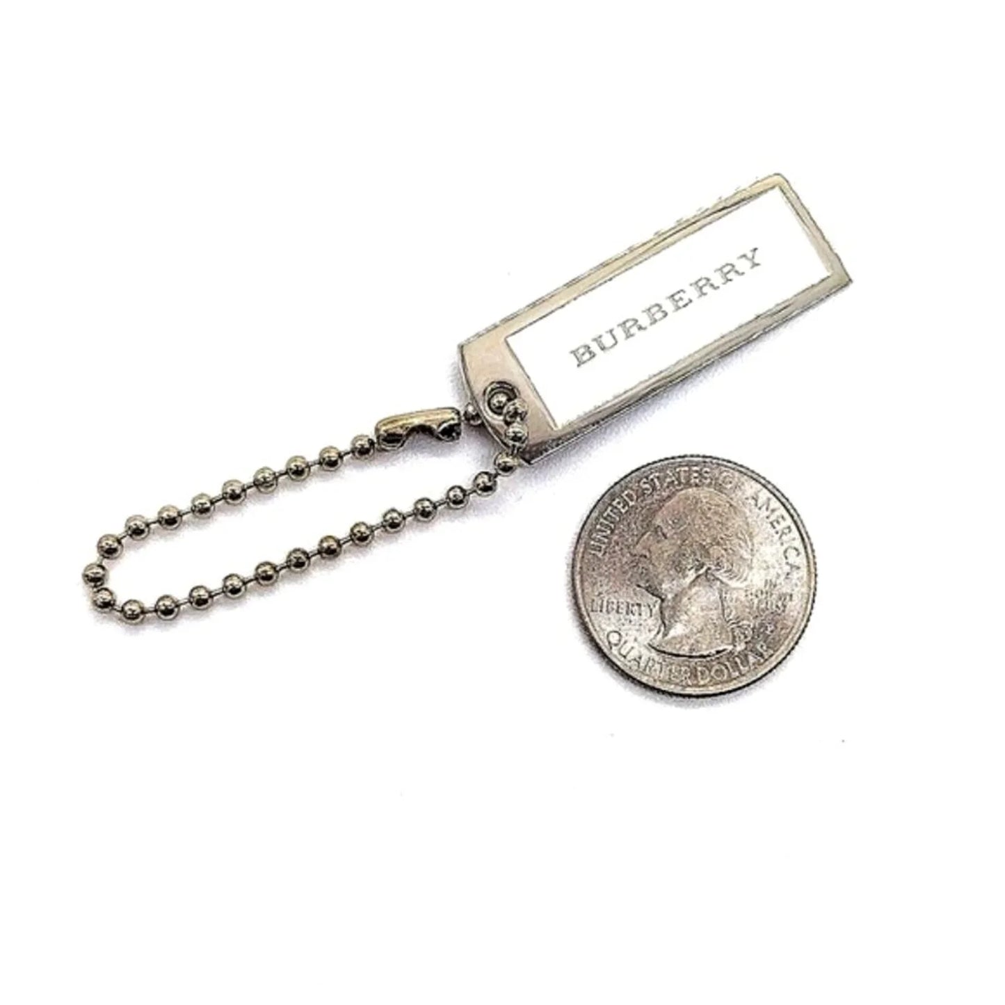 Vintage Burberry White and Silver Bag Charm Keychain Fob Purse Charm- Authentic