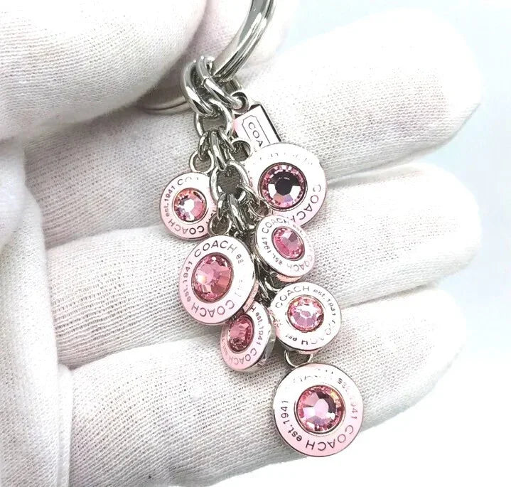 COACH Vintage BCA Signature Pink Diamond CZ Multi Charm Fob Keychain 1734