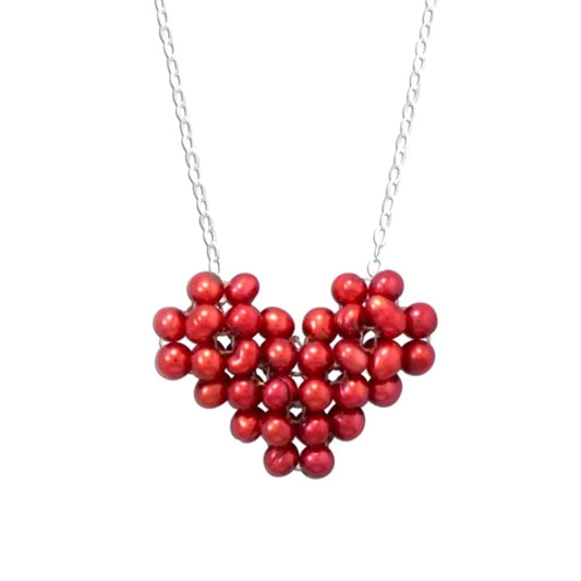 Cultured Freshwater Pearl Heart Necklace in Sterling Silver