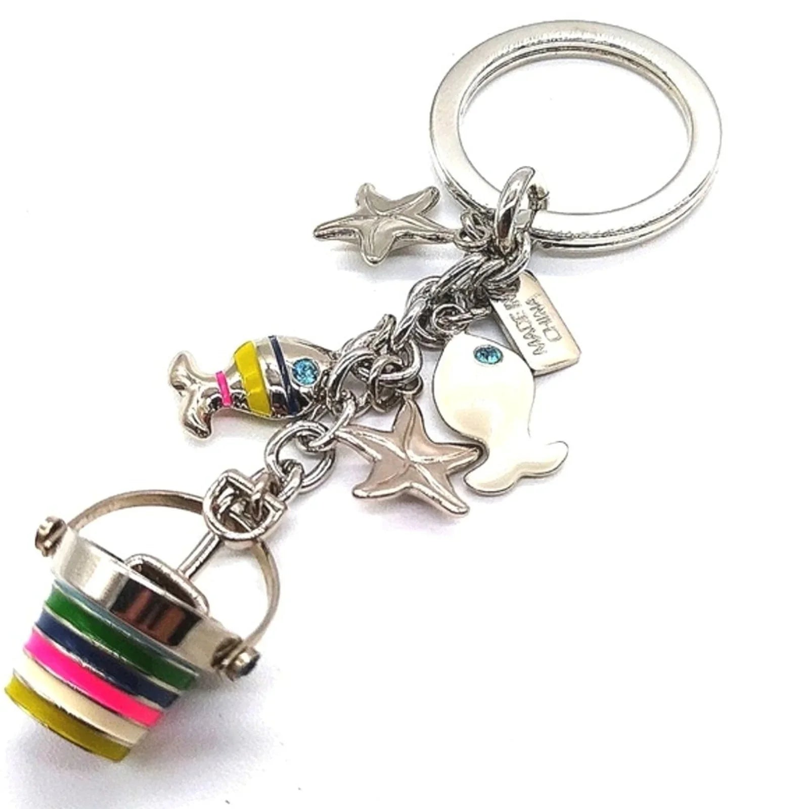Rare COACH Pave Beach Fish Starfish Bucket Keychain Fob Purse Charm 92097