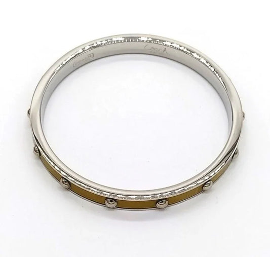$68 COACH Silver Tone Quarter Inch Nail Head Stud Yellow Bangle Bracelet NWOT