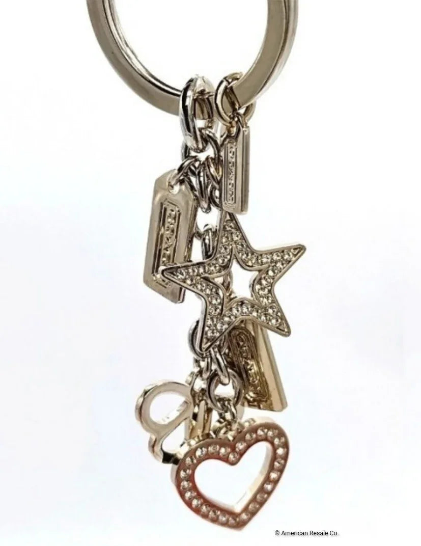 Rare COACH Pave Multi Fob Crystal Butterfly Heart Star Keychain Fob Charm CZ
