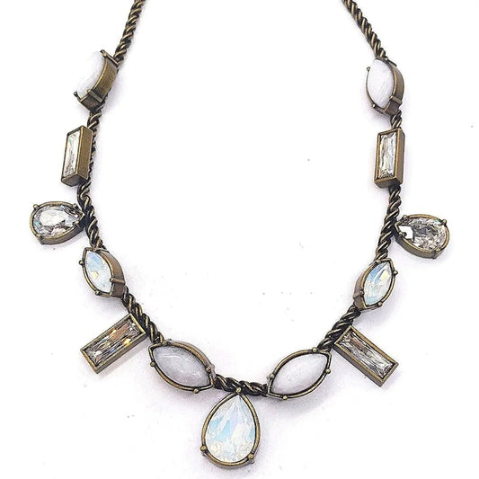 SILPADA Semi Precious White Jade Swarovski Crystal Necklace in Antique Bronze