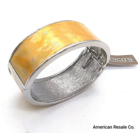 Chicos 1" Shell Shine Orange Hinged Bangle Bracelet in Silvertone NWT $25