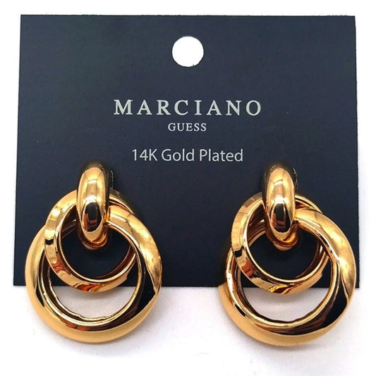 $50 Marciano 14K Gold Plated Dangle Statement Luxury Hoop Earrings by Guess