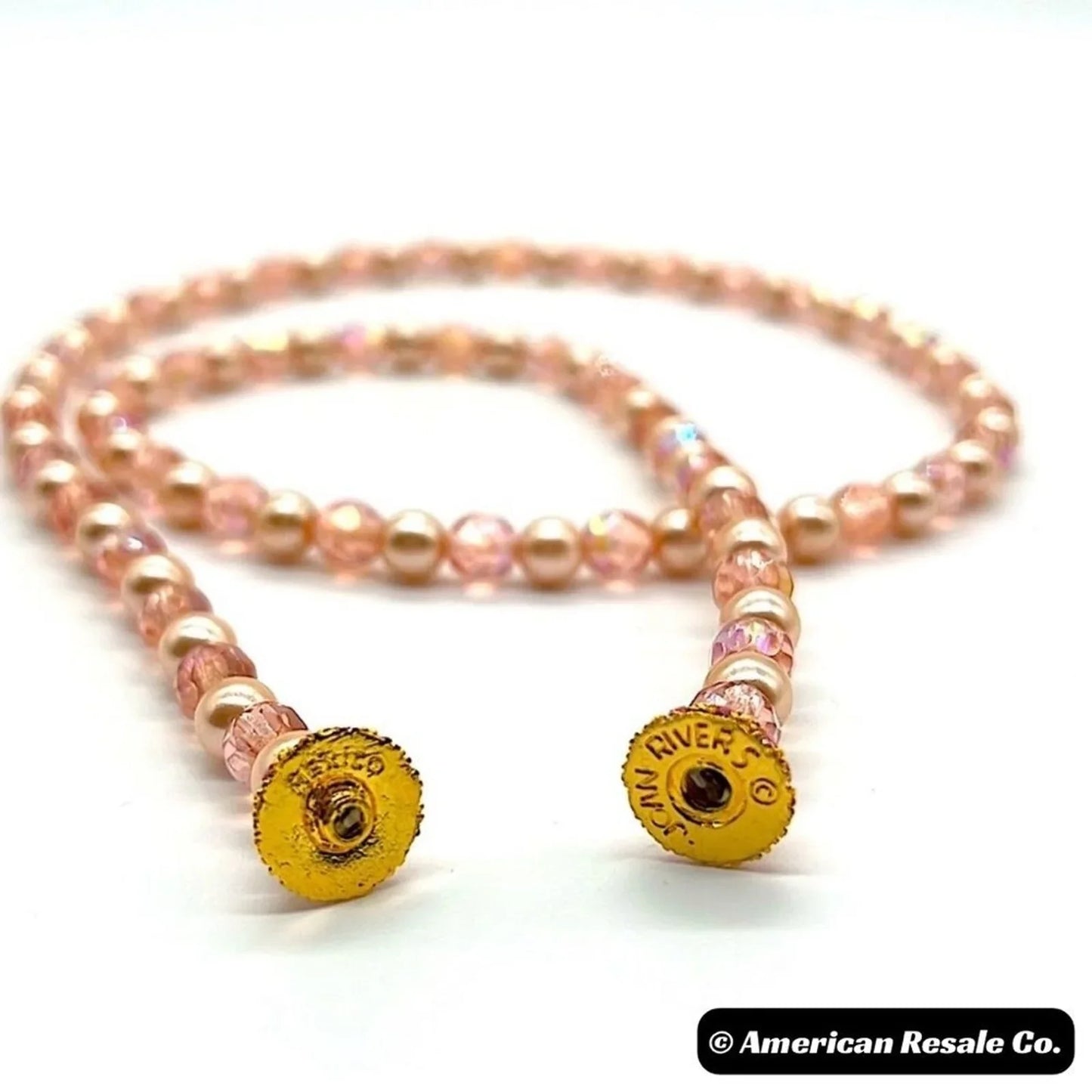 New JOAN RIVERS Vintage 30” Borealis Pink Beaded Cream Glass Pearl Necklace