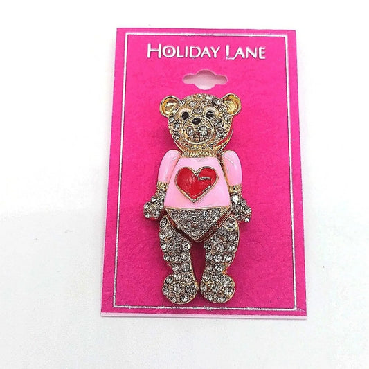 Holiday Lane Teddy Bear Pin Brooch with Heart and Cubic Zirconia by Macy's