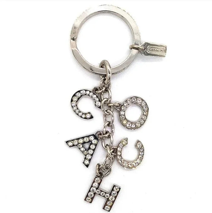 Rare COACH Crystal Pave Silver Multi Charm Keychain Key Ring FOB Accessory 