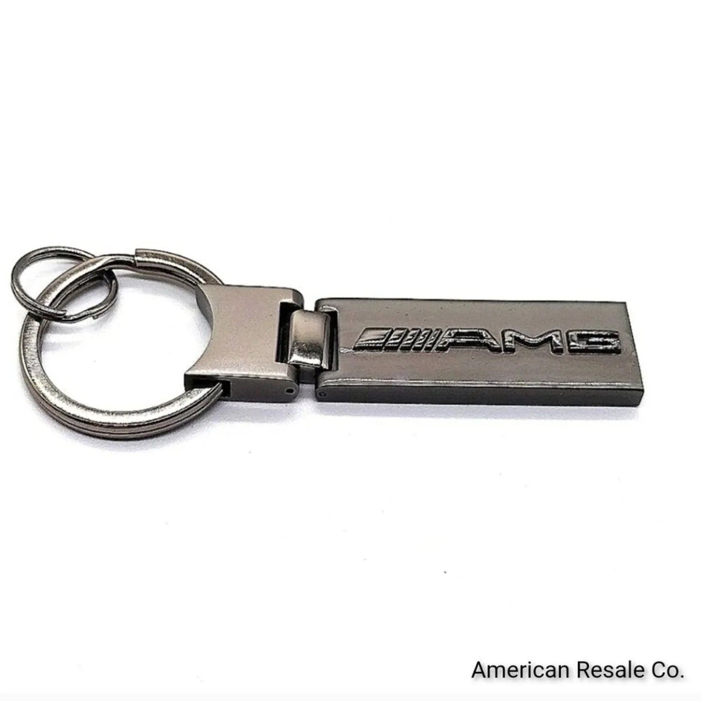 Genuine Mercedes Benz Gloss Gunmetal Silver Elongated Key Fob Keychain OEM-Boxed