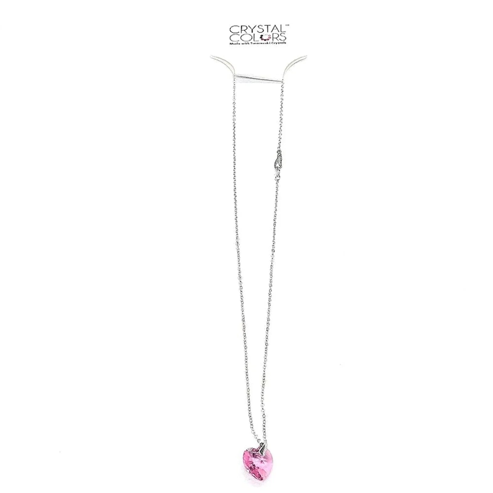 Swarovski Jewelry Pink Heart Crystal Pendant Necklace in Silver