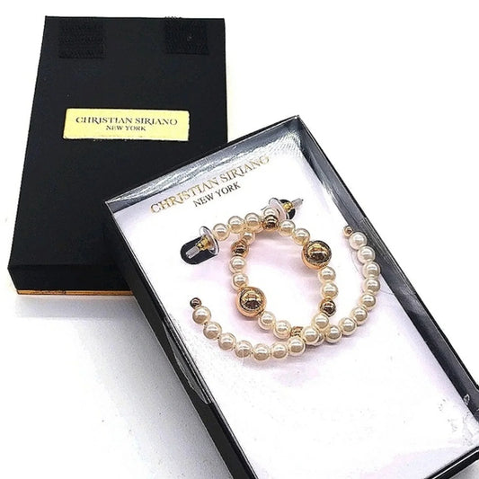 $59 Christian Siriano Boxed Glass Pearl 2" Hoop Earrings in Gold tone NIB