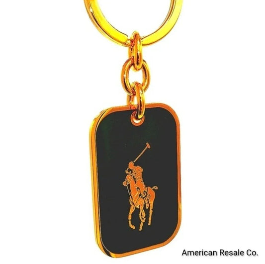 Gold and Green Polo by Ralph Lauren Vintage Keychain Fob Purse Charm